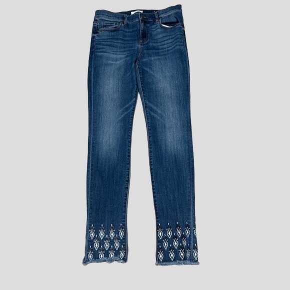 Loft High Waist Embroidered Cuff Skinny Cropped Ankle Denim Jeans - Picture 6 of 14